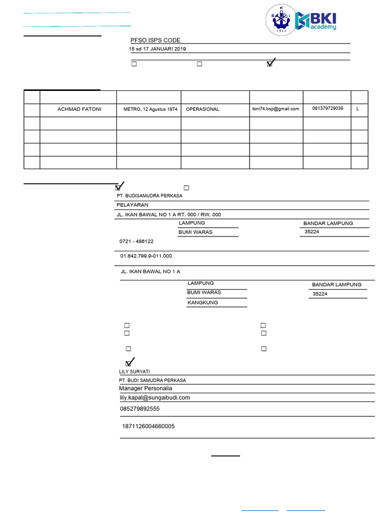 Formulir Pendaftaran BKI Academy | PDF