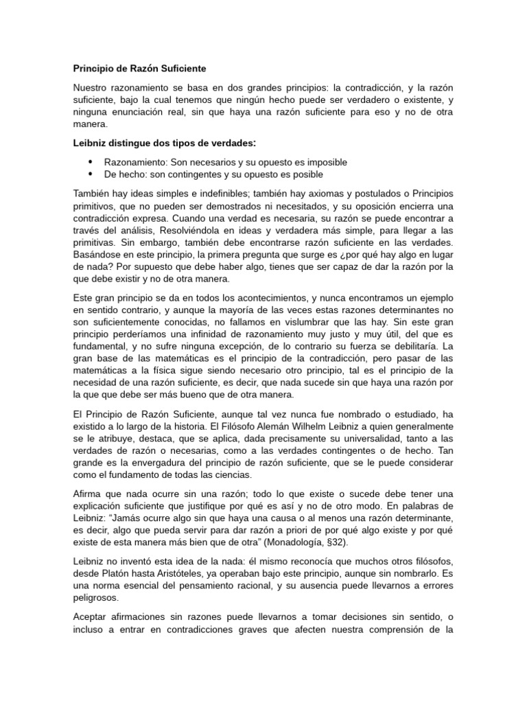 Principio de Razón Suficiente en Filosofía | PDF | Razón | Verdad