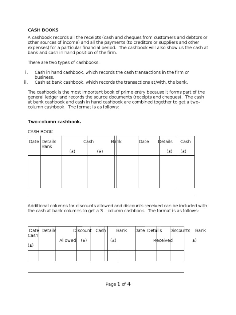 Cash Book Accounting Guide | PDF | Debits And Credits | Bookkeeping