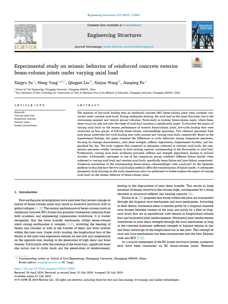 Seismic Behavior of RC Beam-Column Joints | PDF | Strength Of Materials ...