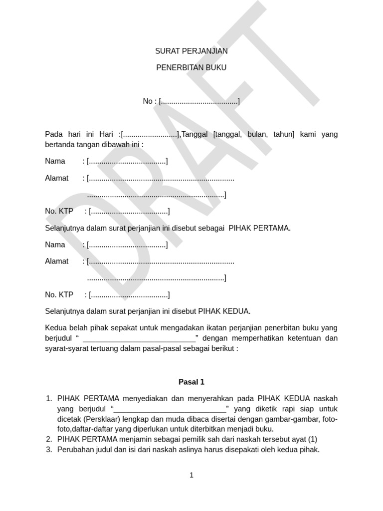 Surat Perjanjian Penerbitan Buku | PDF