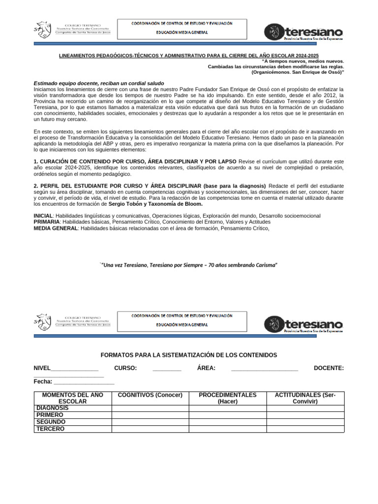 Lineamientos para Cierre Escolar 2024-2025 | PDF | Plan de estudios ...