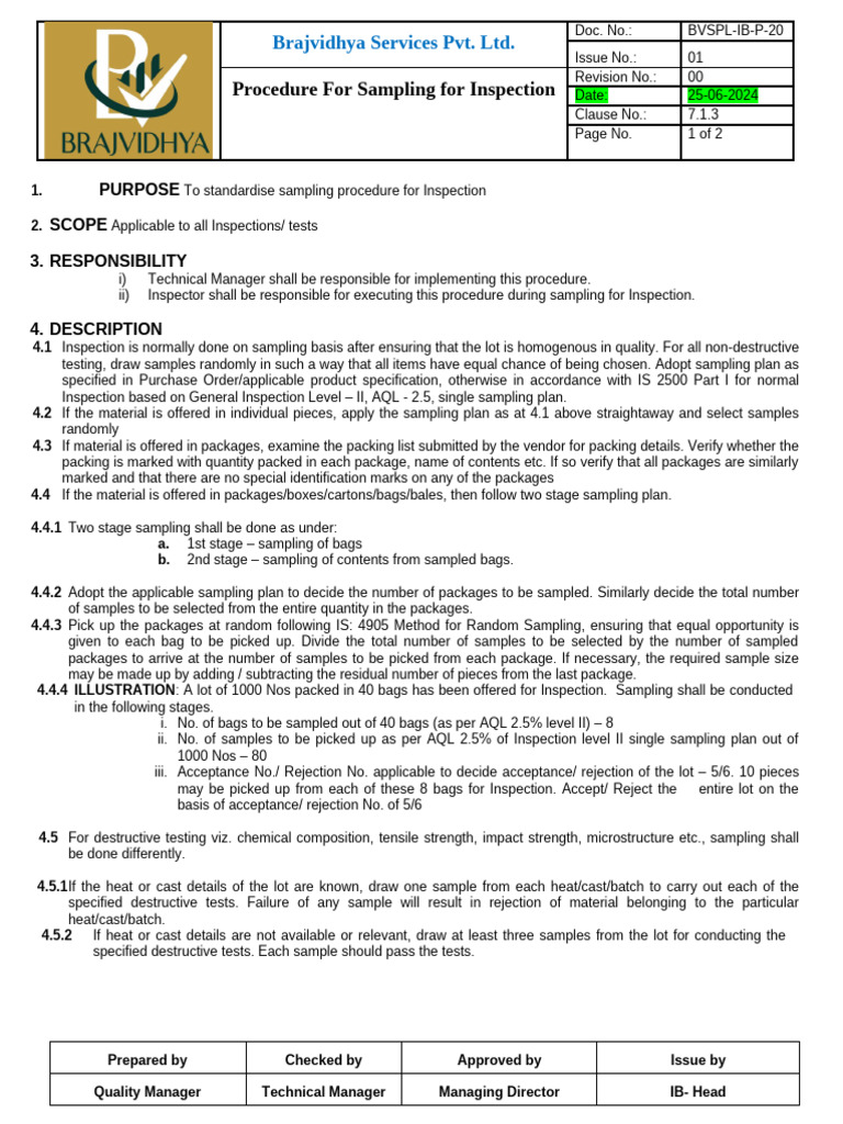 Sampling Procedure for Inspection Guide | PDF | Sampling (Statistics)
