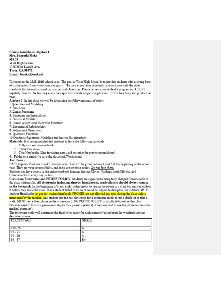 2025-2026 Algebra 1 Syllabus West HS 1-Meka - Copy 1 | PDF | Algebra ...