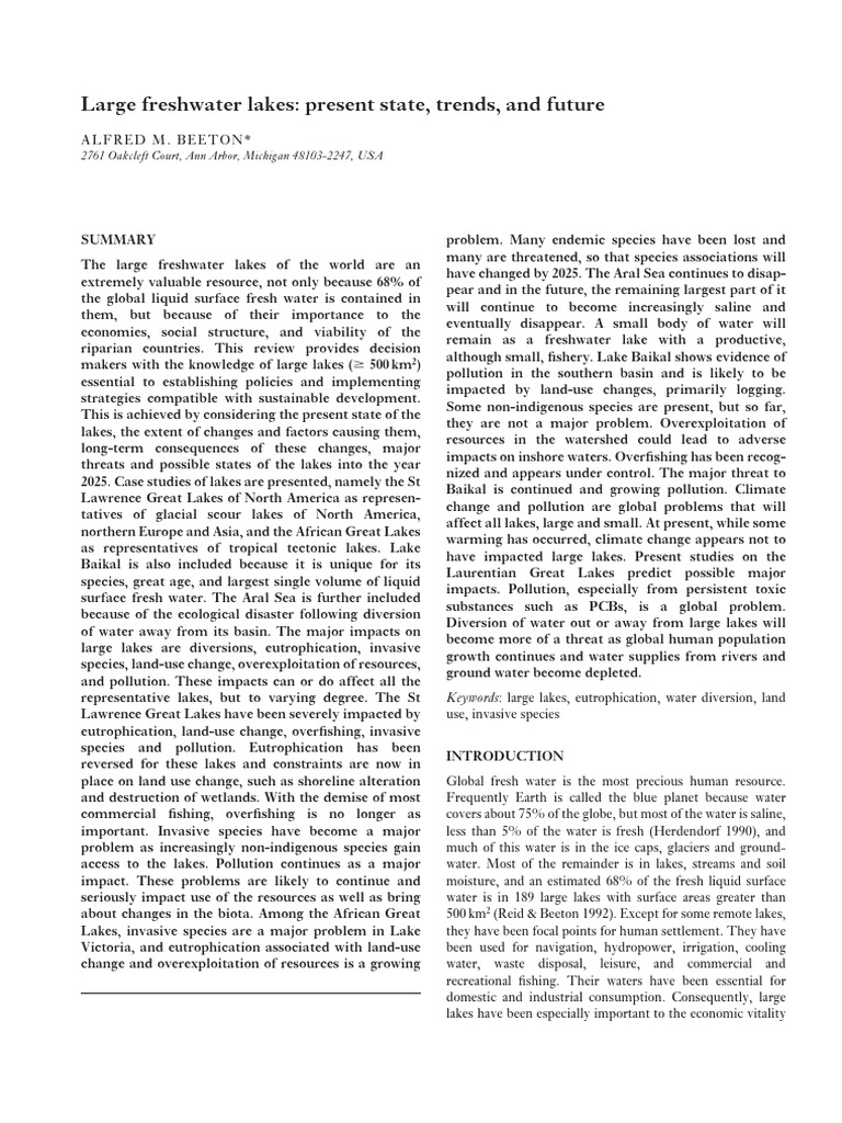 Cold Monomictic Lake Overview | PDF | Lake | Great Lakes