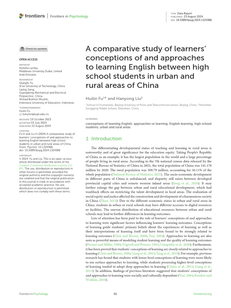 A Comparative Study of Learners' Conceptions of and Approaches To ...