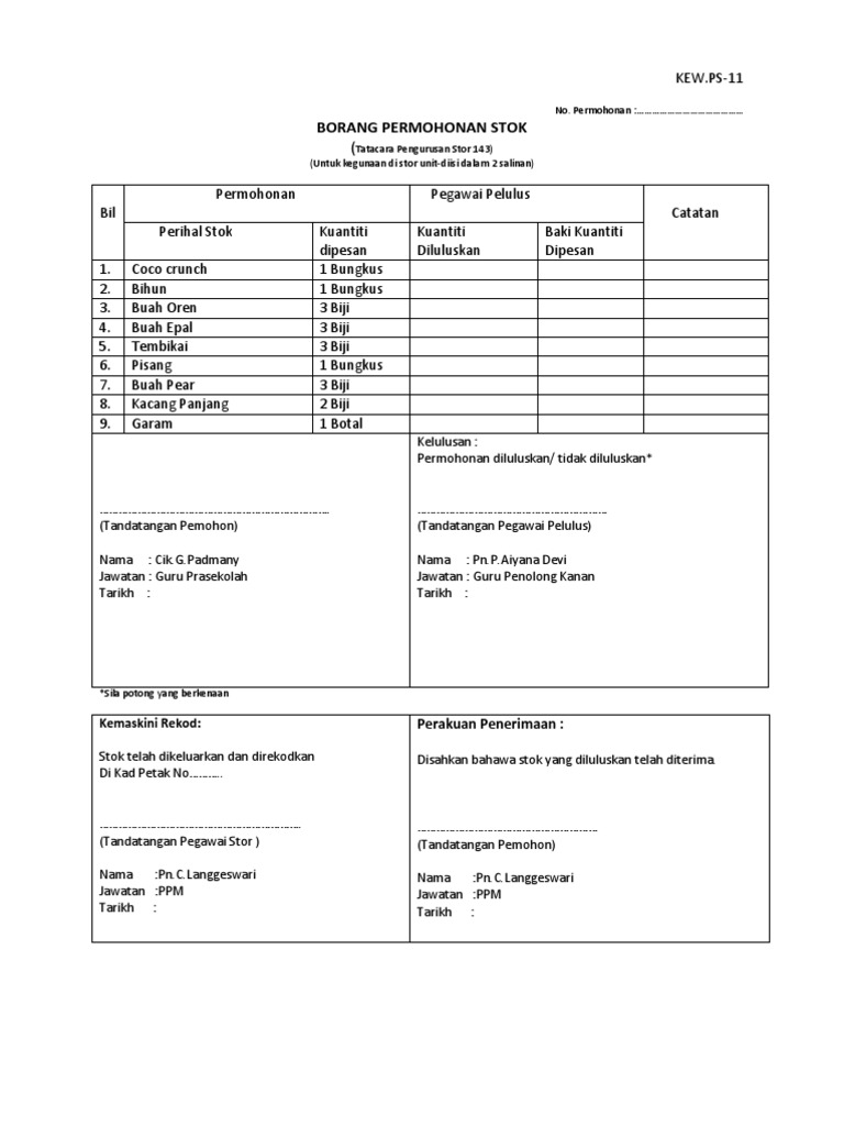 Borang Permohanan Stok 12 Pdf
