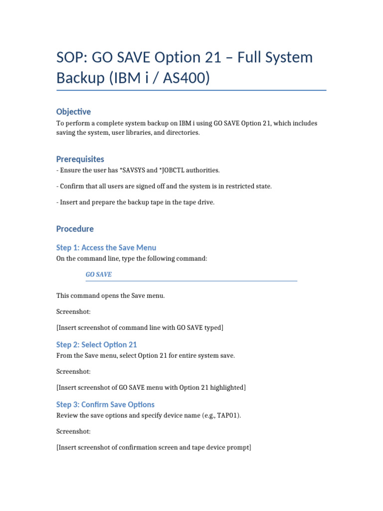 Full System Backup with GO SAVE 21 | PDF