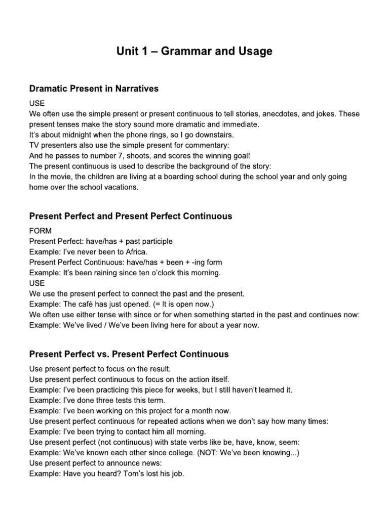 Unit 1 - Grammar and Usage (Screen Reader Accessible Version) | PDF