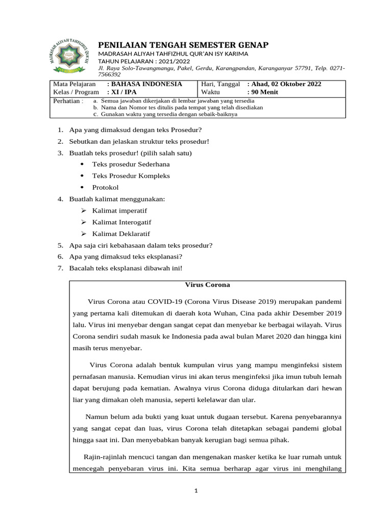 Uts 1 Bi Xi | PDF