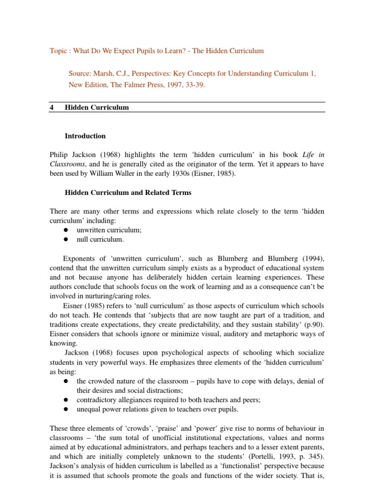 Understanding the Hidden Curriculum | PDF | Curriculum | Teachers