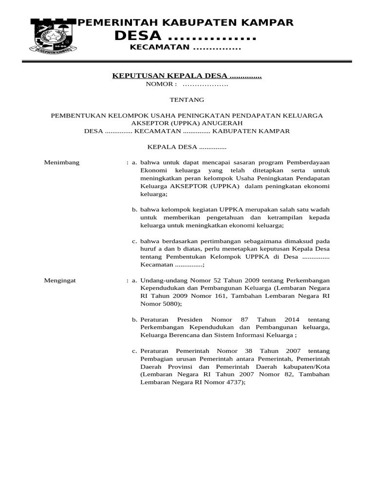 Pembentukan UPPKA Anugerah Desa Kampar | PDF