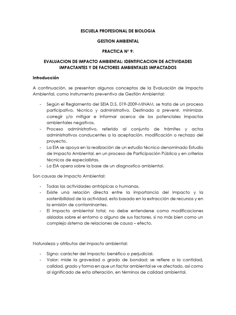 Prac 9 | PDF | Evaluación de impacto ambiental | Entorno natural