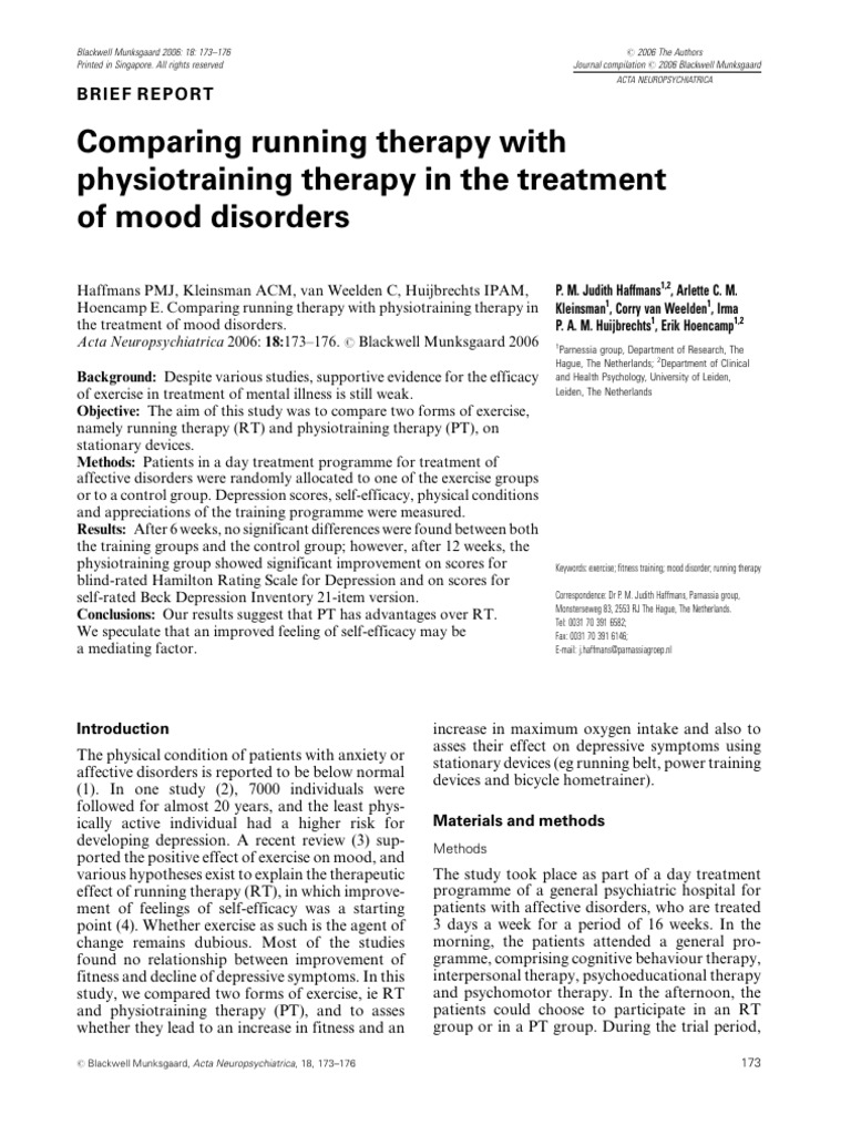 Acta Neuropsychiatrica - 2006 - Judith Haffmans - Comparing Running ...