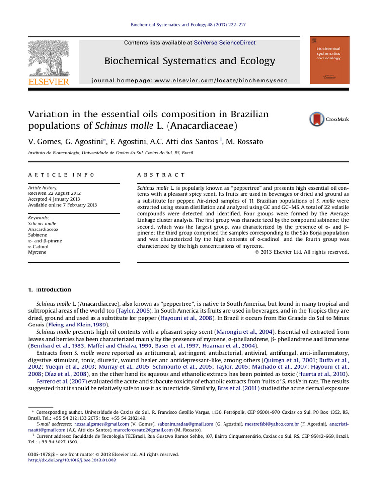 Variation in The Essential Oils Composition in Brazilian | PDF | Gas ...