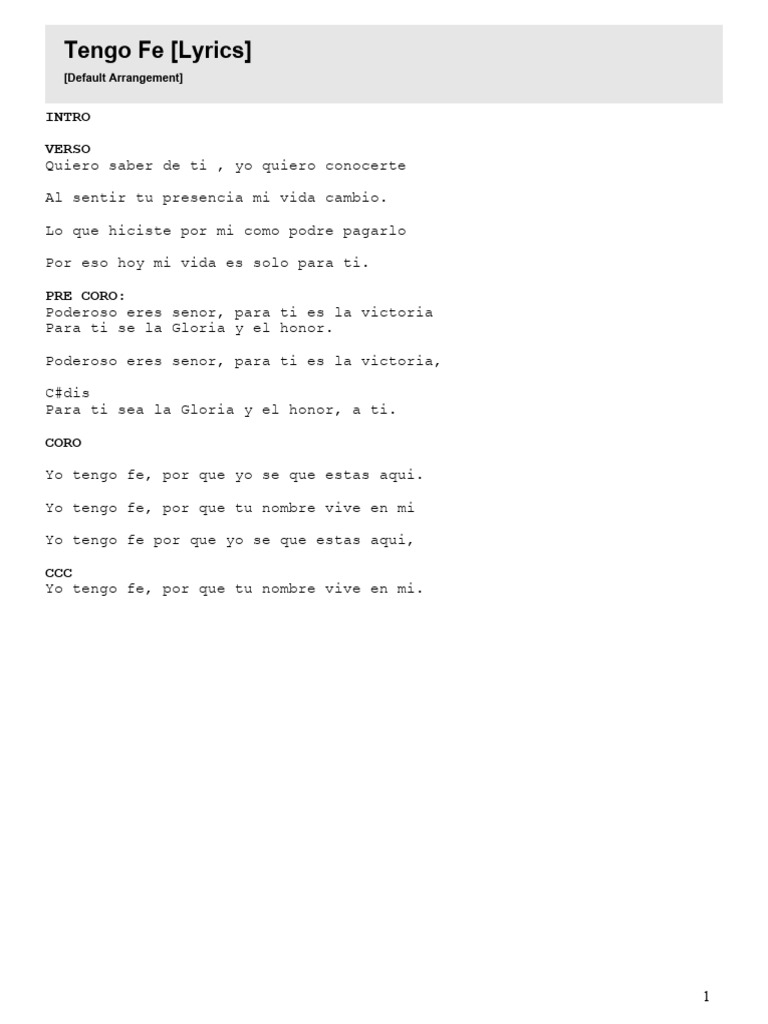 Tengo Fe - Letra de la Canción | PDF