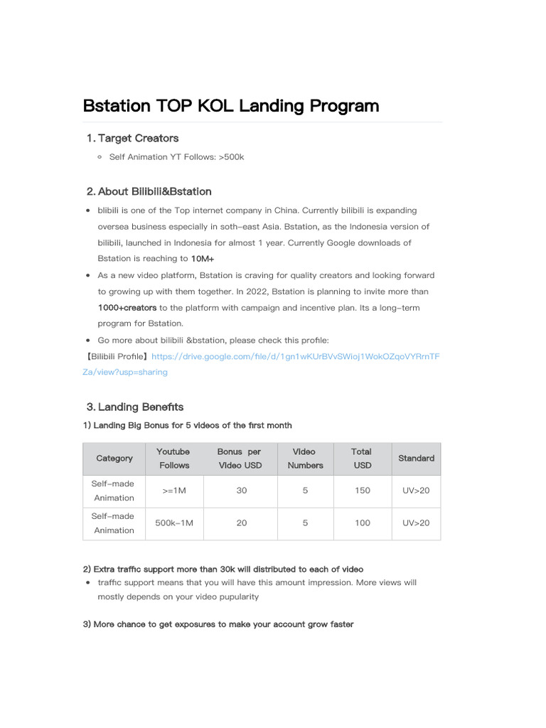 Bstation TOP KOL Landing Program | PDF | Computer Mediated ...