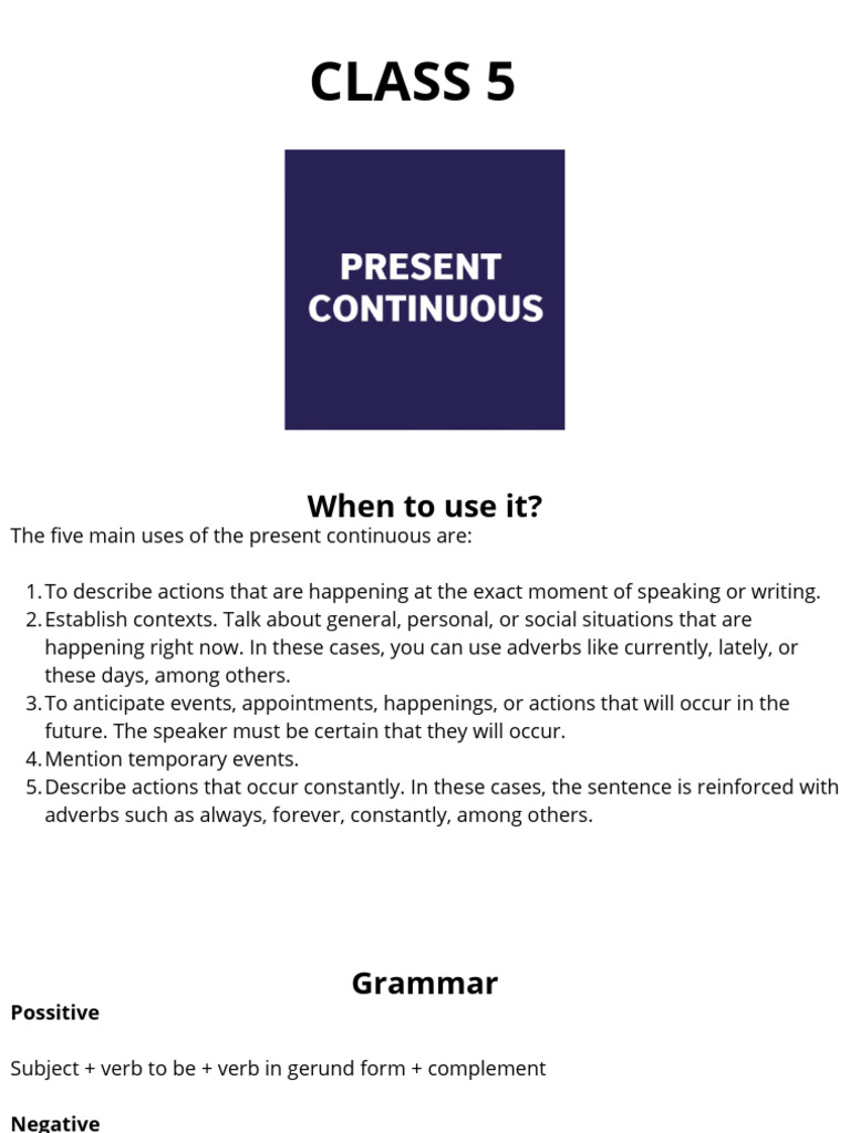 Present Continuous Usage and Rules | PDF