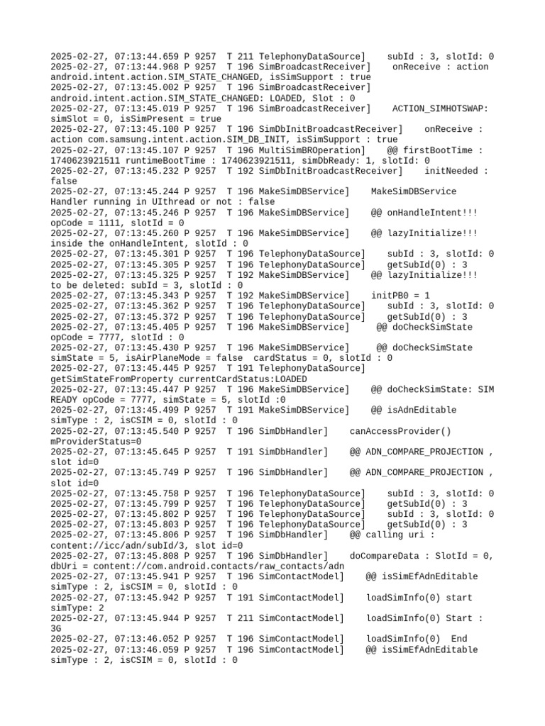 SIM State and Database Initialization Logs | PDF