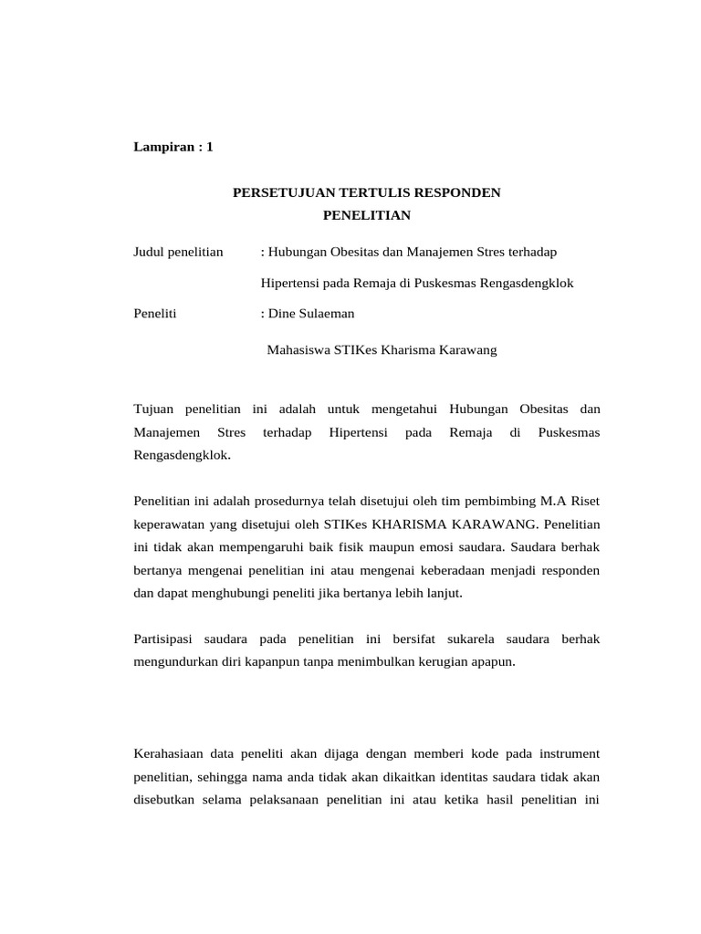 Persetujuan Responden Penelitian Obesitas | PDF