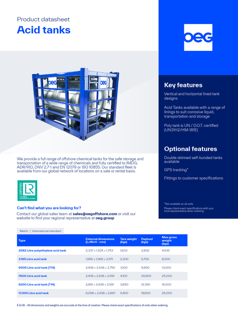 Offshore Acid Tanks Specifications | PDF