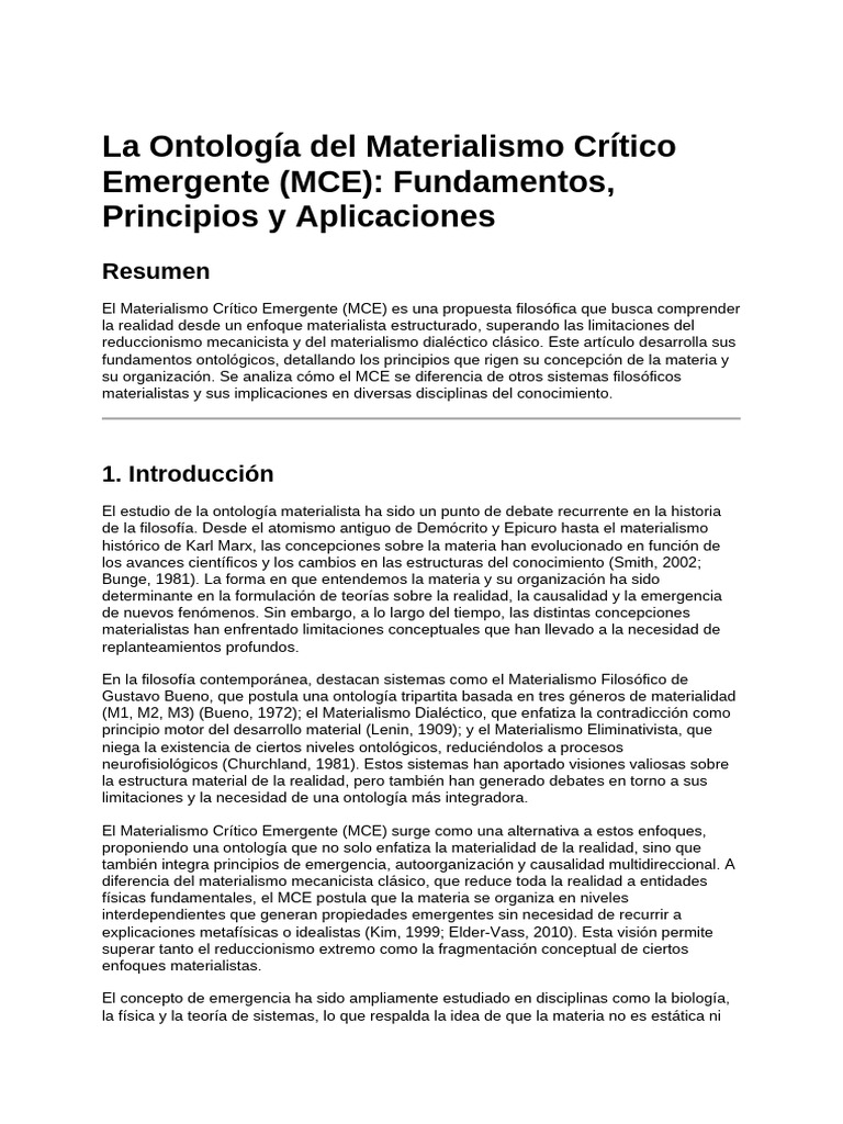 Ontología del Materialismo Crítico Emergente | PDF | Aparición ...