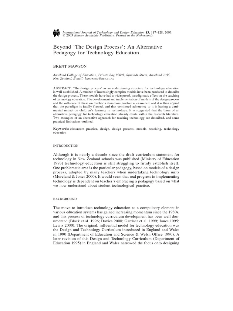 Beyond The Design Process': An Alternative Pedagogy For Technology ...