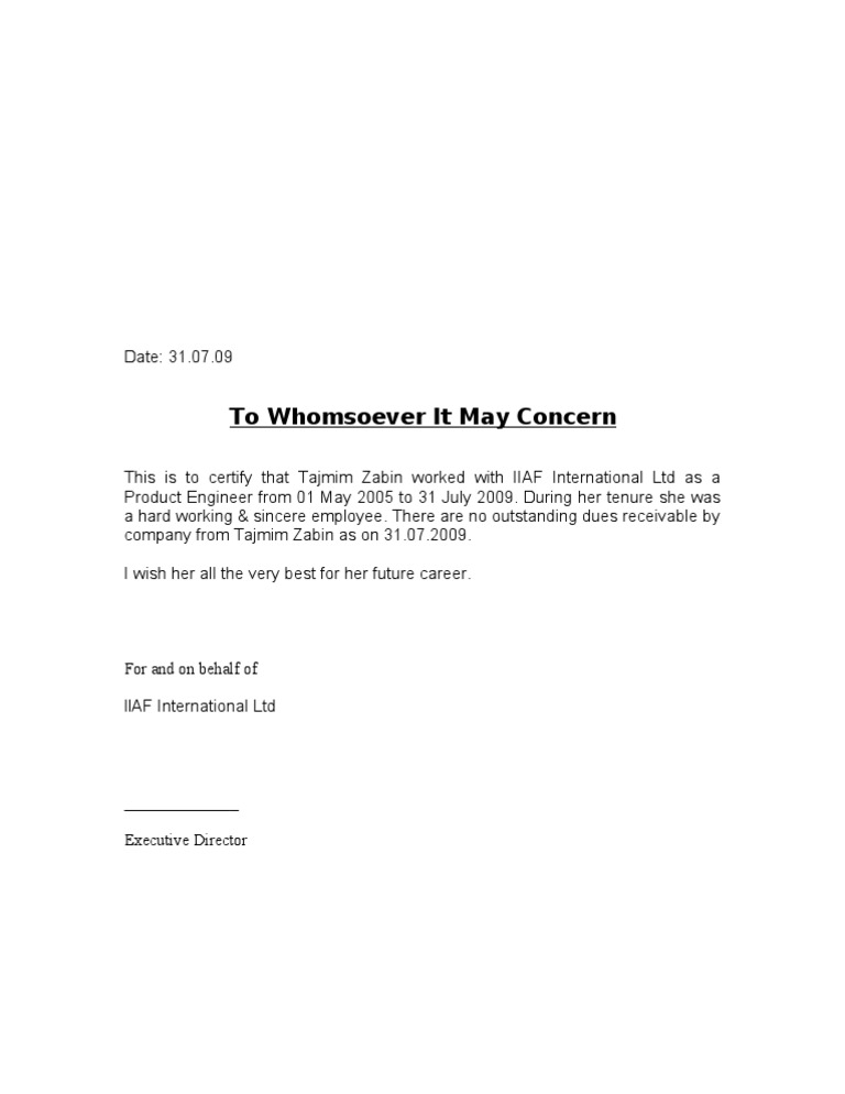 Experience Certificate for Tajmim Zabin | PDF | Business