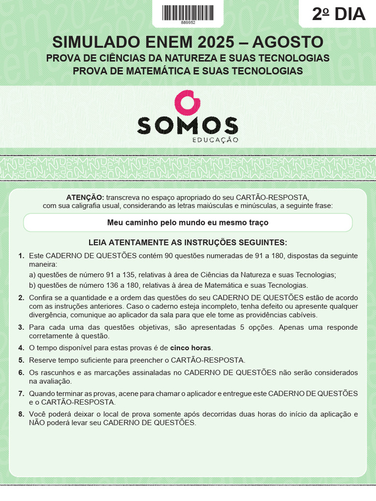 Prova - Simulado SOMOS Enem - 2025 - Agosto - 2º Dia | PDF | Radiação ...