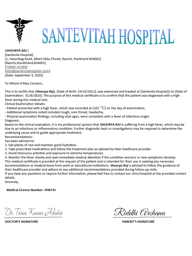 Fake Medical Report for High Fever | PDF
