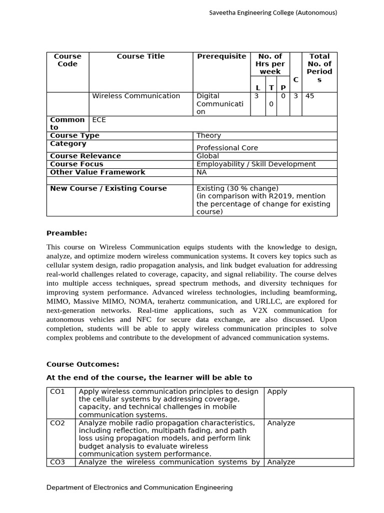 Wireless Communication Course Overview | PDF | Cellular Network ...