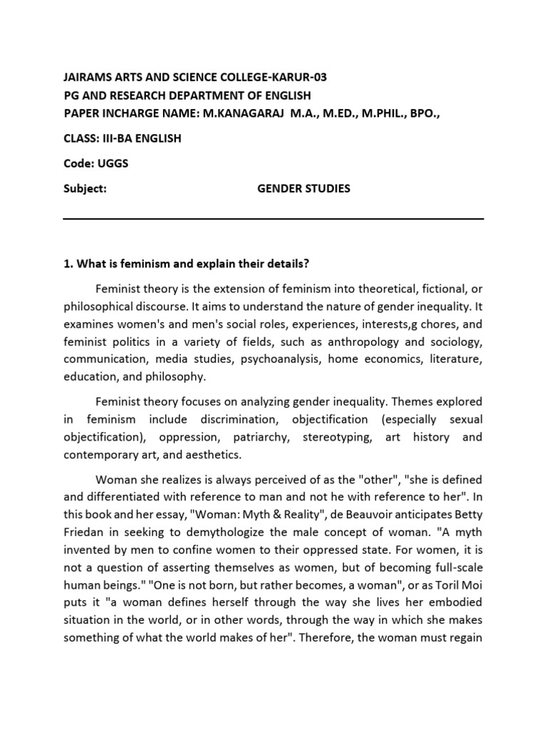 Understanding Feminism and Gender Equality | PDF | Gender Studies ...