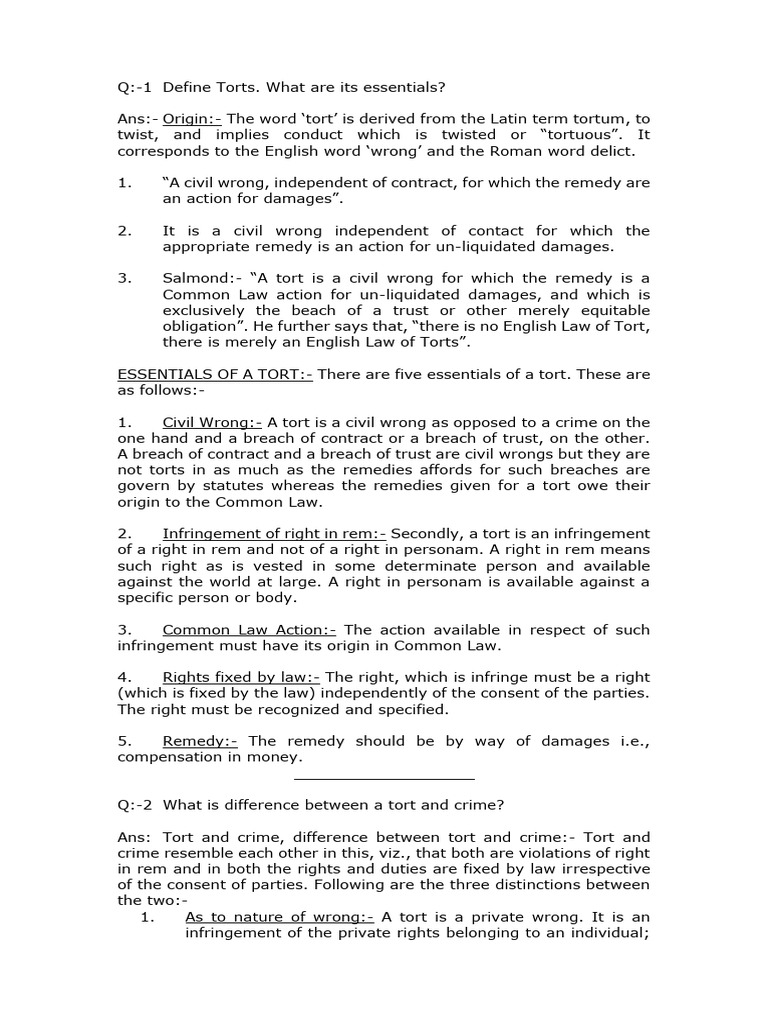 Essentials of Torts and Damages Explained | PDF | Damages | Defamation