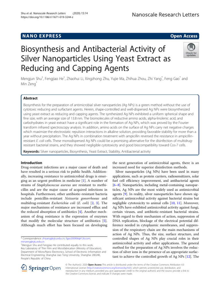 Biosynthesis and Antibacterial Activity of Silver Nanoparticles Using ...