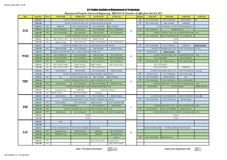 Routine-CSE ODD 25-26 Update2 | PDF