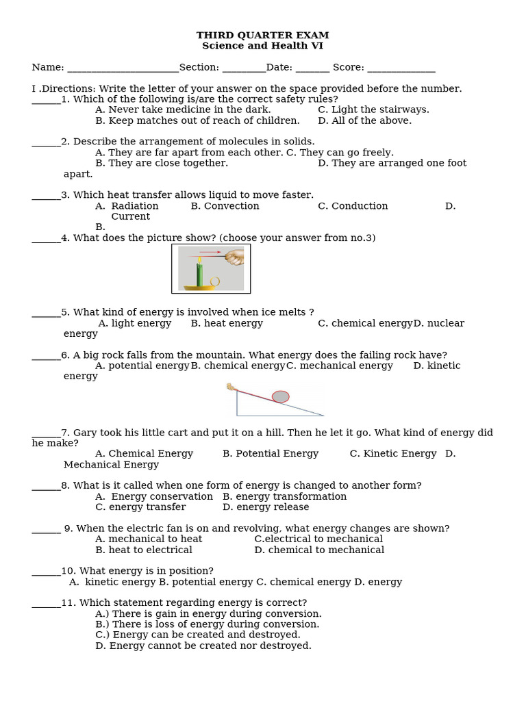 Science and Health VI Exam Questions | PDF | Machines | Lever