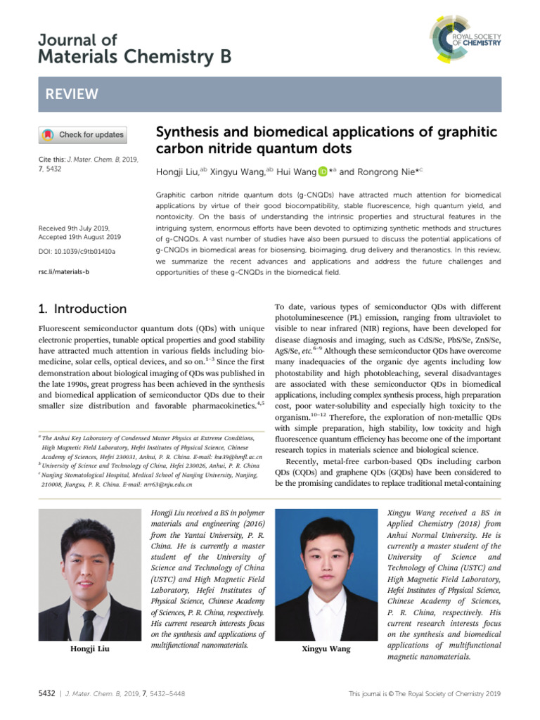 Synthesis and Biomedical Applications of Graphentic Nitrogen Carbon ...