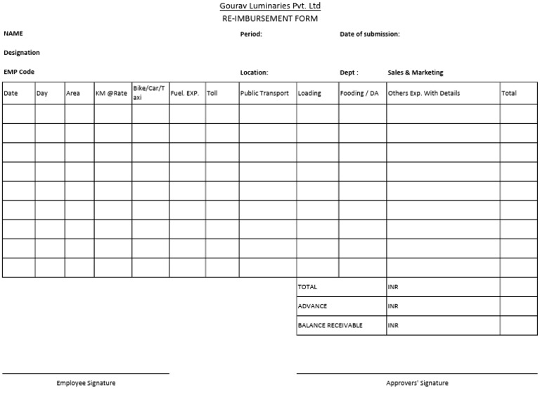 Reimbursement Form for Gourav Luminaries | PDF