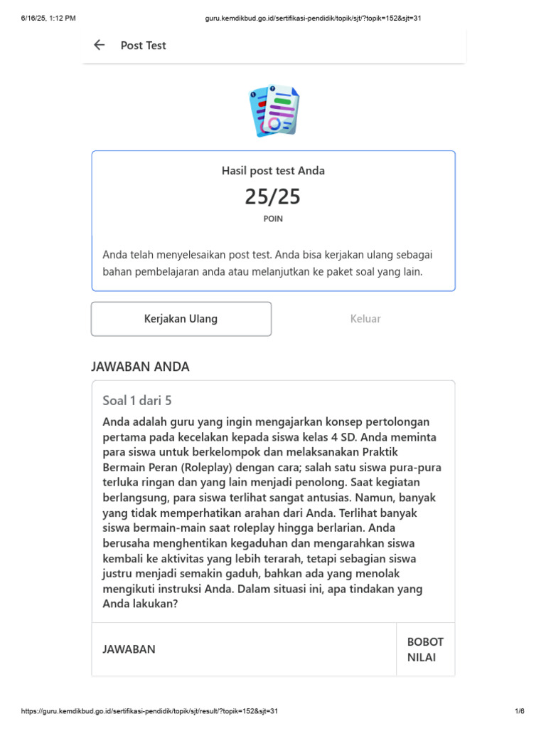 Jawaban Post Test Modul 2 PSE 1-3 (Skor 25) | PDF