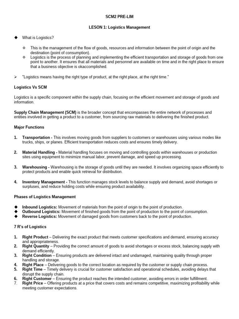 Logistics Management Overview and Challenges | PDF | Logistics | Supply ...