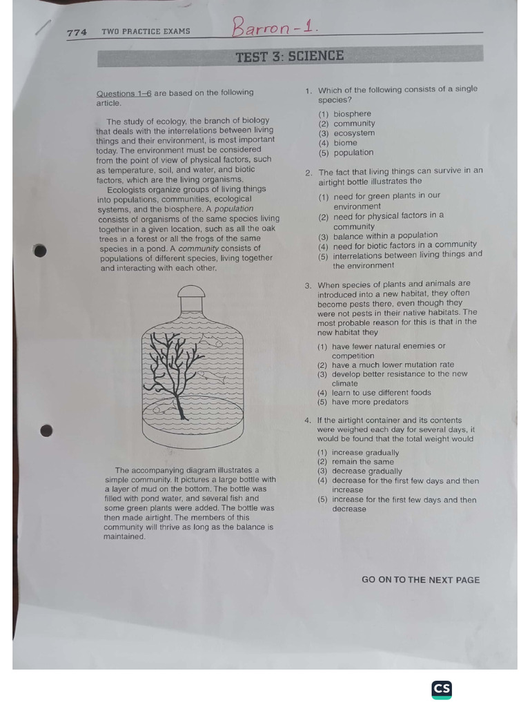 Barron 1 Test Questions | PDF