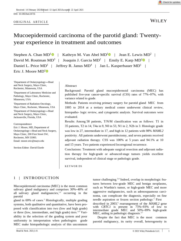 Parotid Gland Mucoepidermoid Carcinoma Outcomes | PDF | Radiation ...