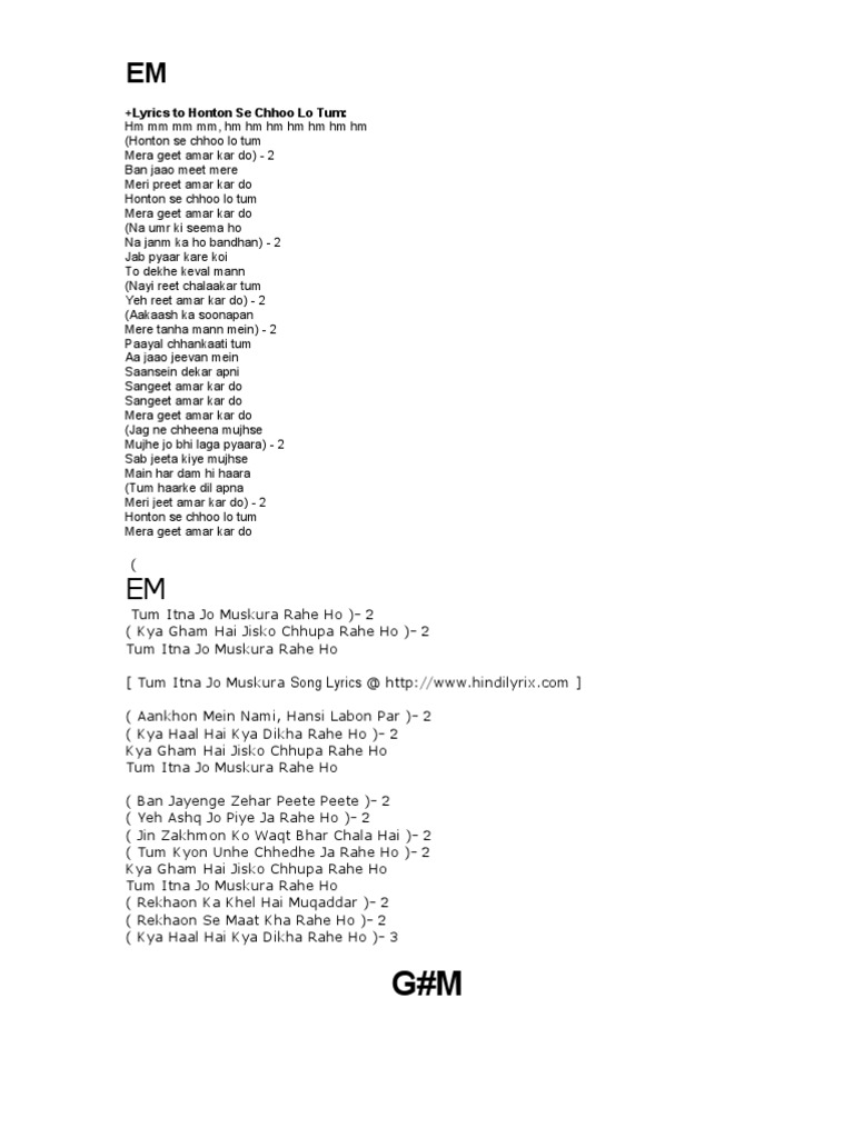 Lyrics To Honton Se Chhoo Lo Tu1
