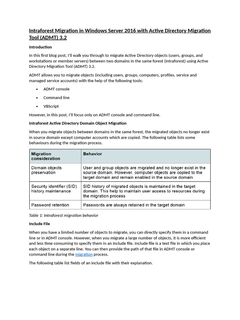 Intraforest AD Migration with ADMT 3.2 | PDF | Active Directory ...