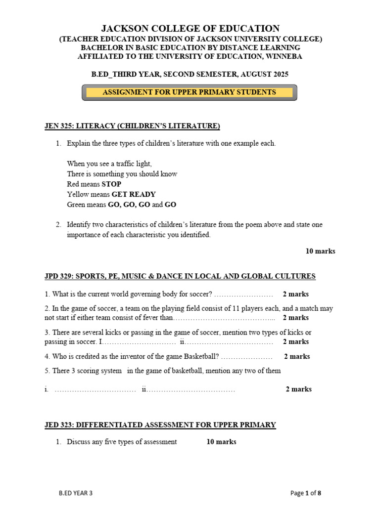 B.ed 3 Assignment (U.p, E.G & JHS) | PDF | Learning | Literacy