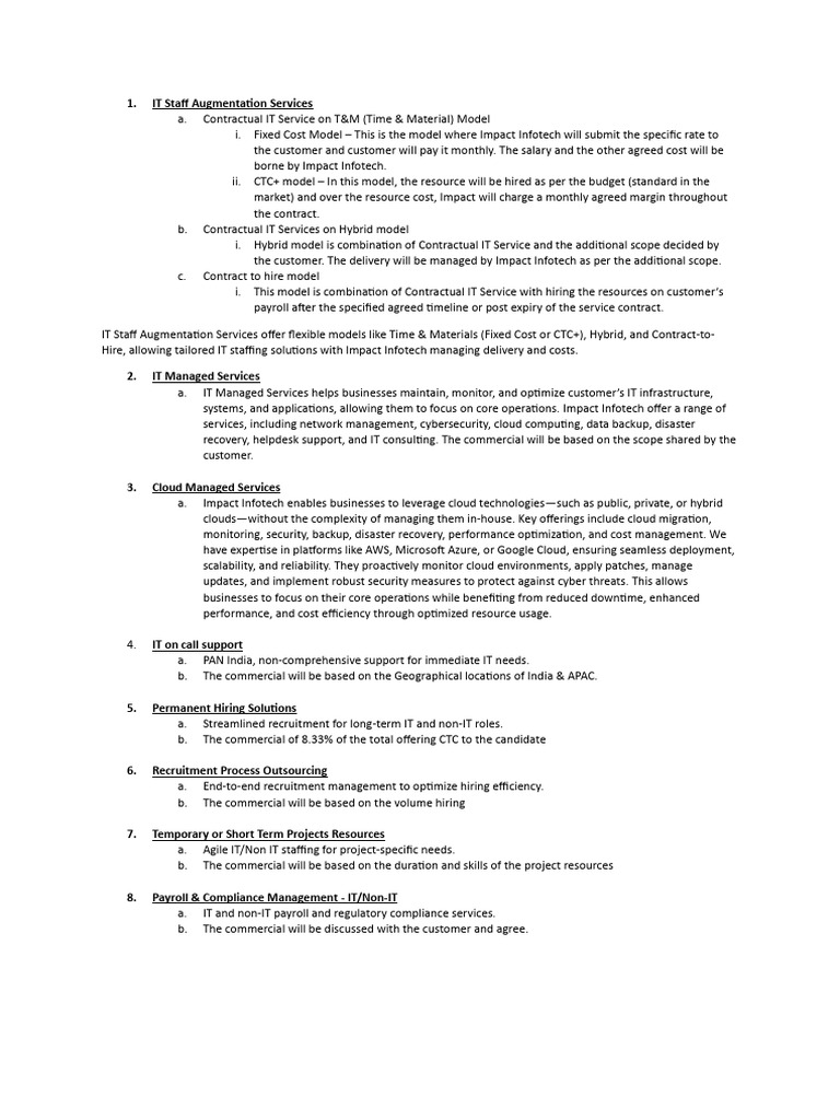 Detailed Services Outlined With Commerical Structure | PDF | Cloud ...