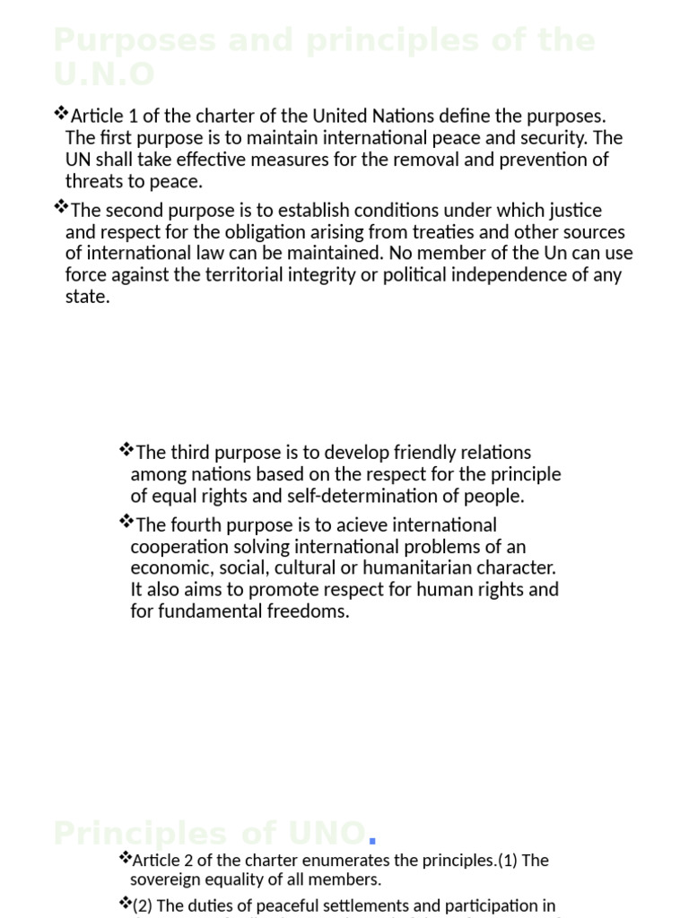 UN Purposes and Principles Explained | PDF
