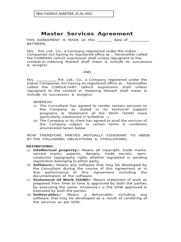 Master Services Agreement | PDF | Arbitration | Breach Of Contract