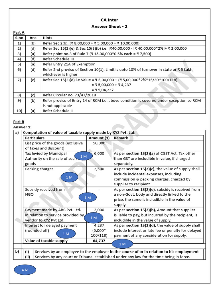 CA Inter Answer Sheet: Taxation Insights | PDF | Taxes | Government ...