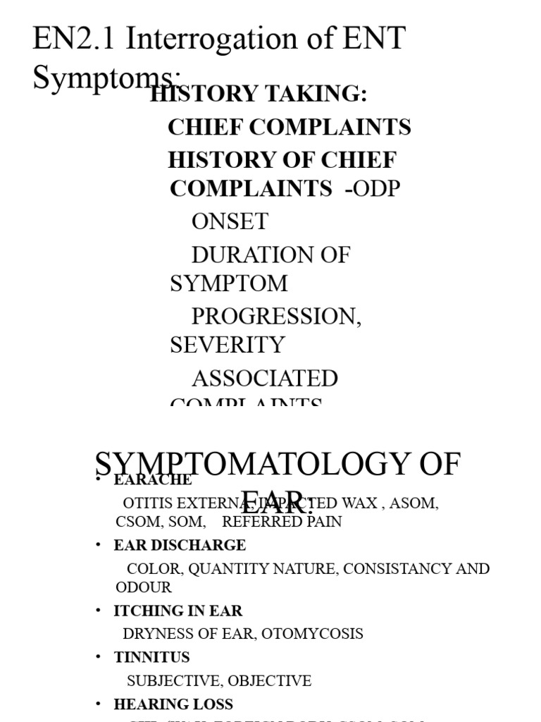 ENT Symptom Assessment Guide | PDF
